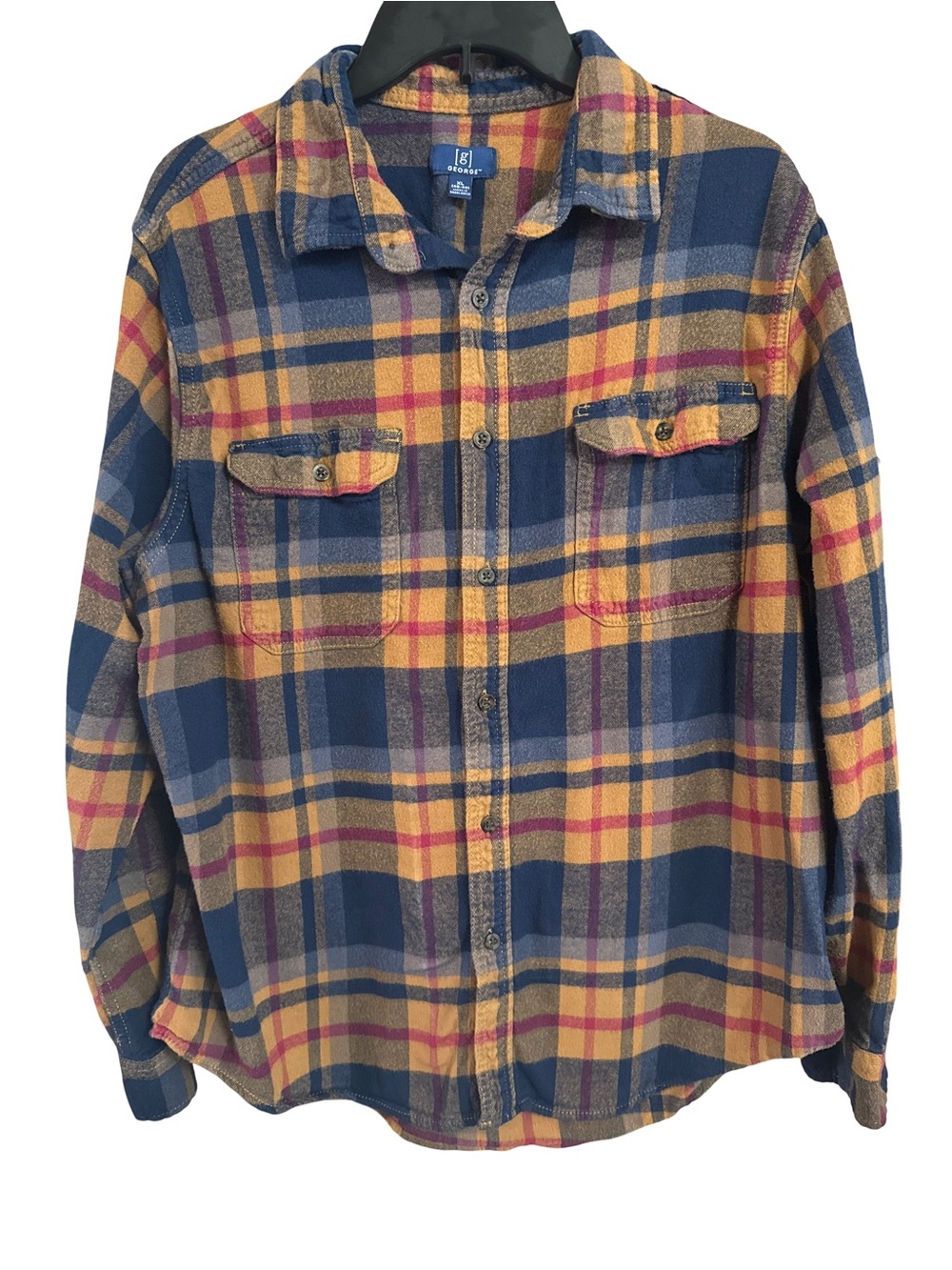 George Blue and Yellow Plaid Button-Down Shirt